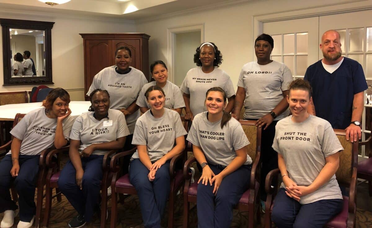 Virginia Health Services' third class of apprentices honored instructor Nora Gillespie with T-shirts