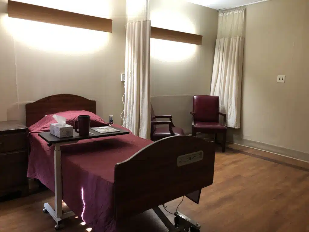 Private room in the Walter Reed Memory Care unit has a sitting area.