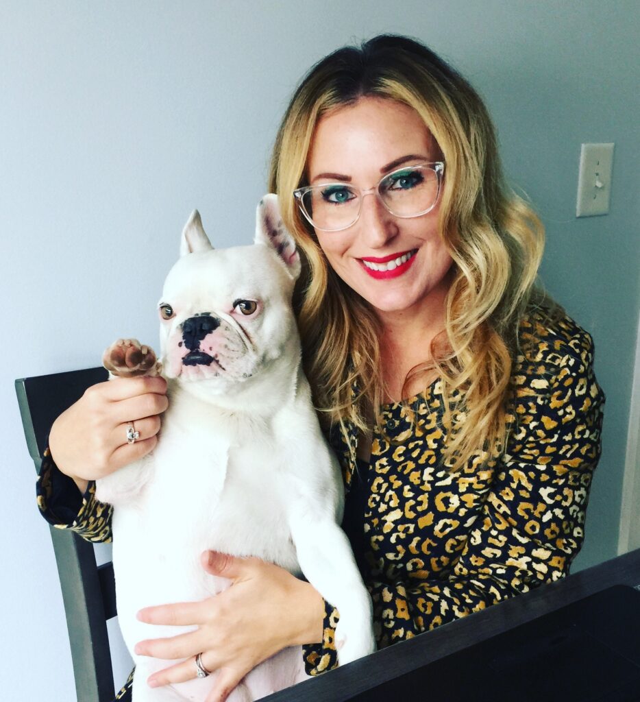 VHS recruiter Colleen Reynolds with her French bulldog.