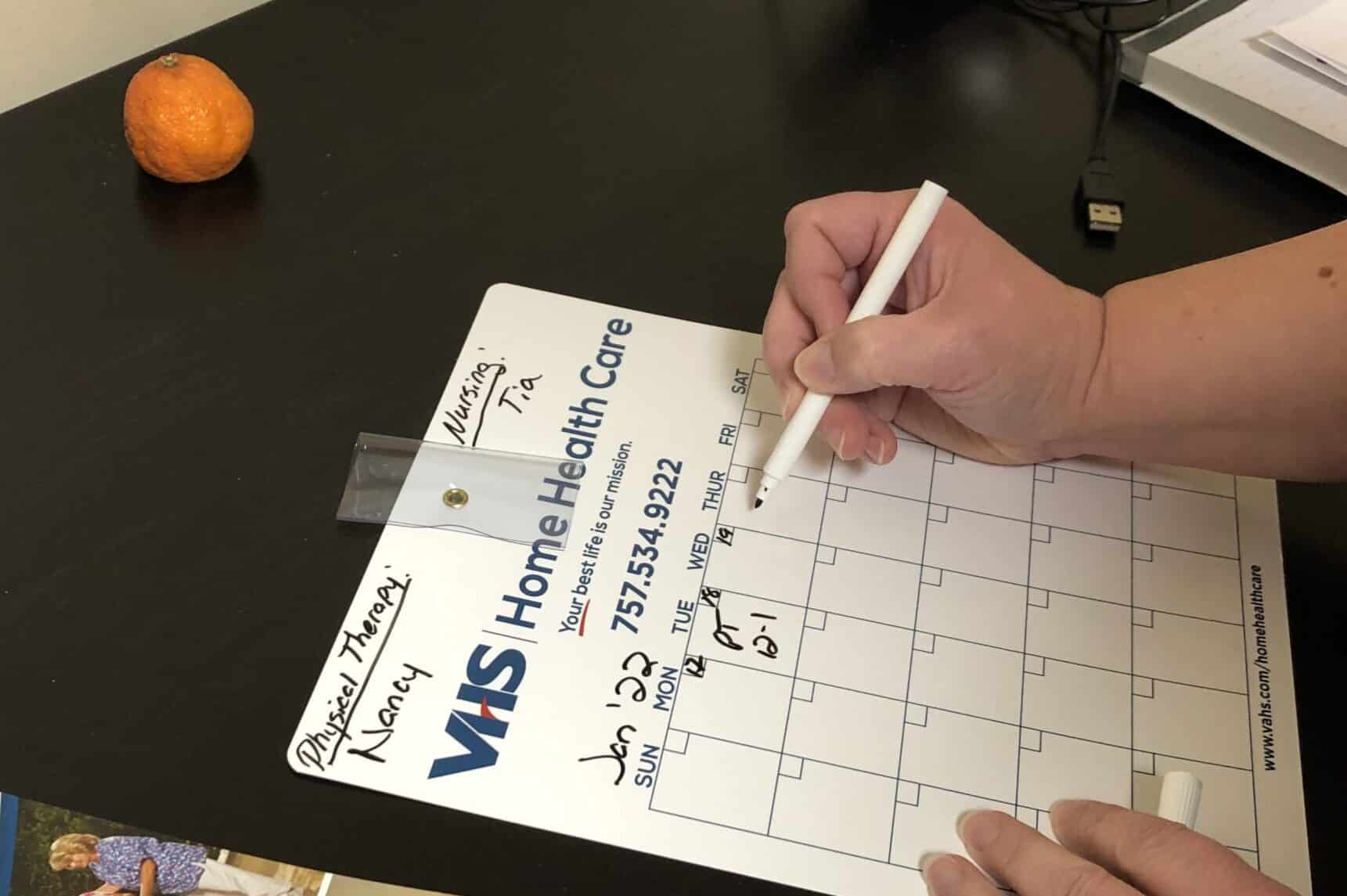 The VHS Home Health Care calendar allows individuals to track their care schedule.