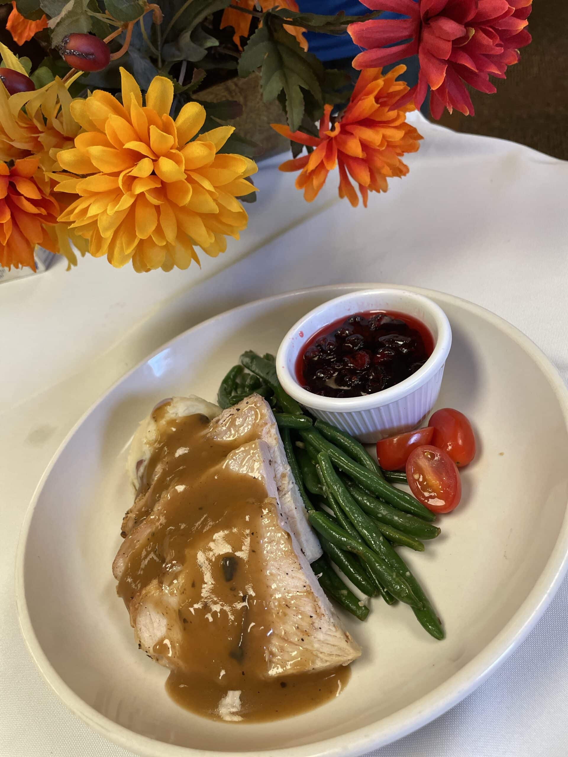 Thanksgiving dinner will be traditional at The Arbors with turkey and mashed potatoes.