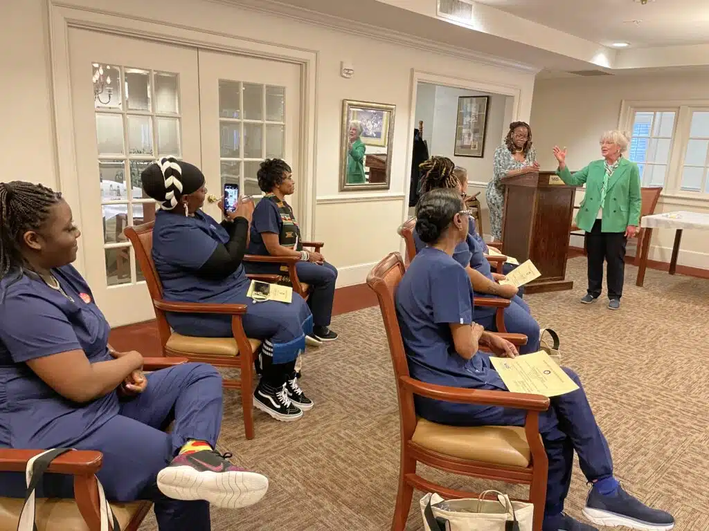 Instructor Nora Gillespie addresses the apprenticeship class.