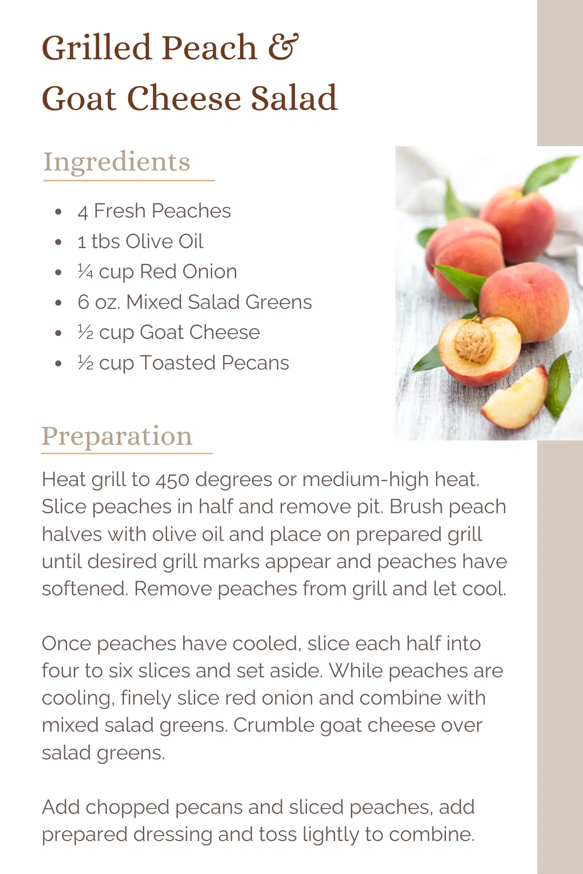 Recipe card for Grilled Peach and Goat Cheese Salad