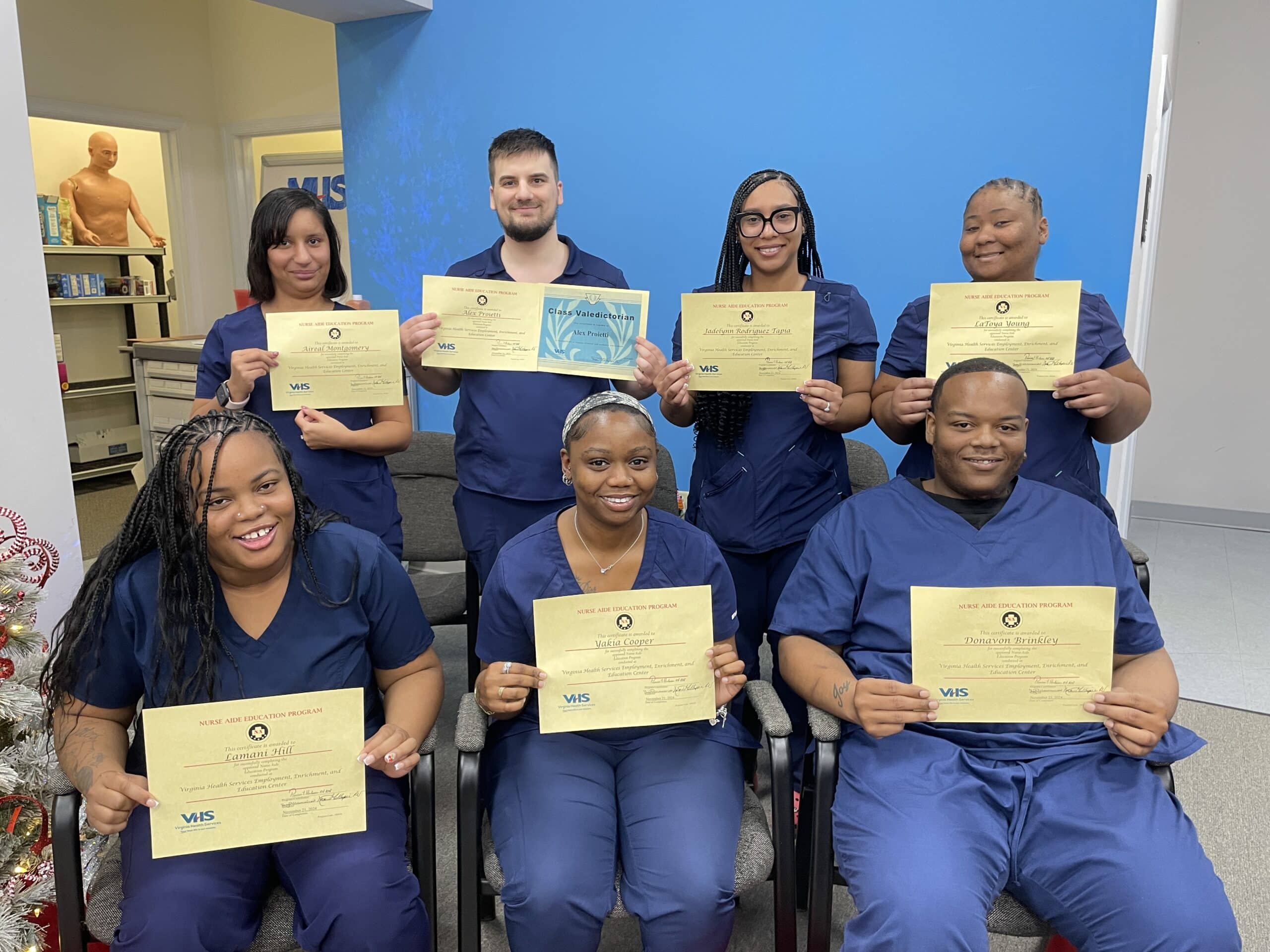 Seven graduated from Care Assistants to Nurse Aides in the VHS apprenticeship program on Nov. 21, 2024.