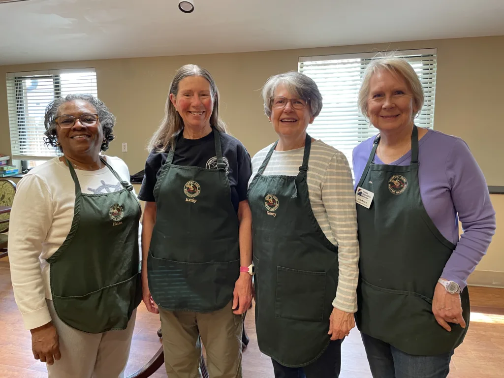 Newport News Master Gardeners Helen, Kathy, Nancy and Julie during a volunteer session at James River in March 2025.